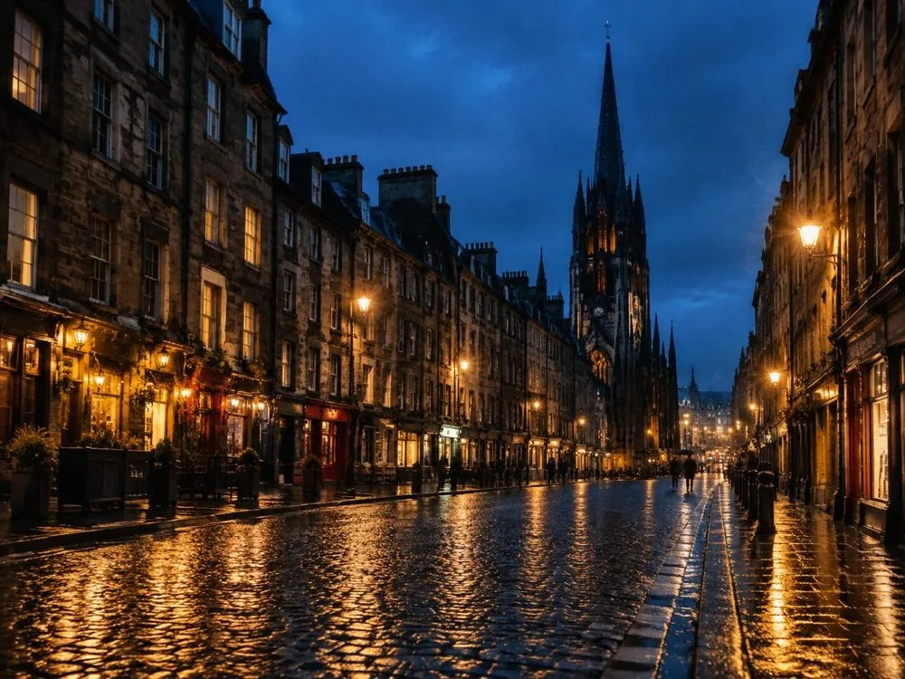 The Royal Mile after dark, where every vaults tour meets